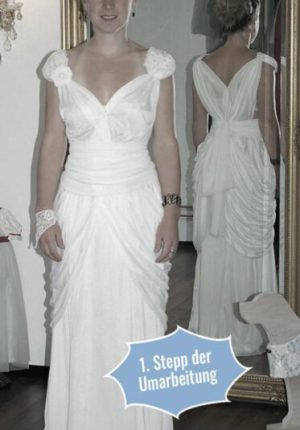 1. Stepp der Verwandlung der 80er-Jahre-Sünde der Mutter zum stylishen Retrokleid der Tochter